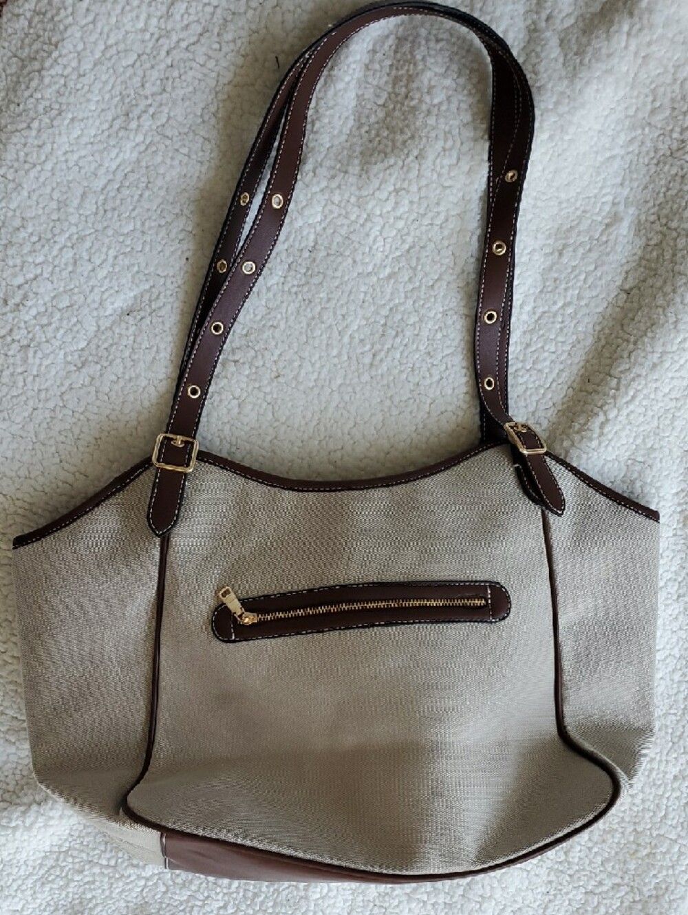 Coach Beige Canvas Tote with Brown Trim and Gold Hardware - Picture 7 of 12